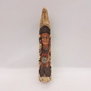 Native American Indian Figurine Resin Carved Faux Horn Sculpture Decor